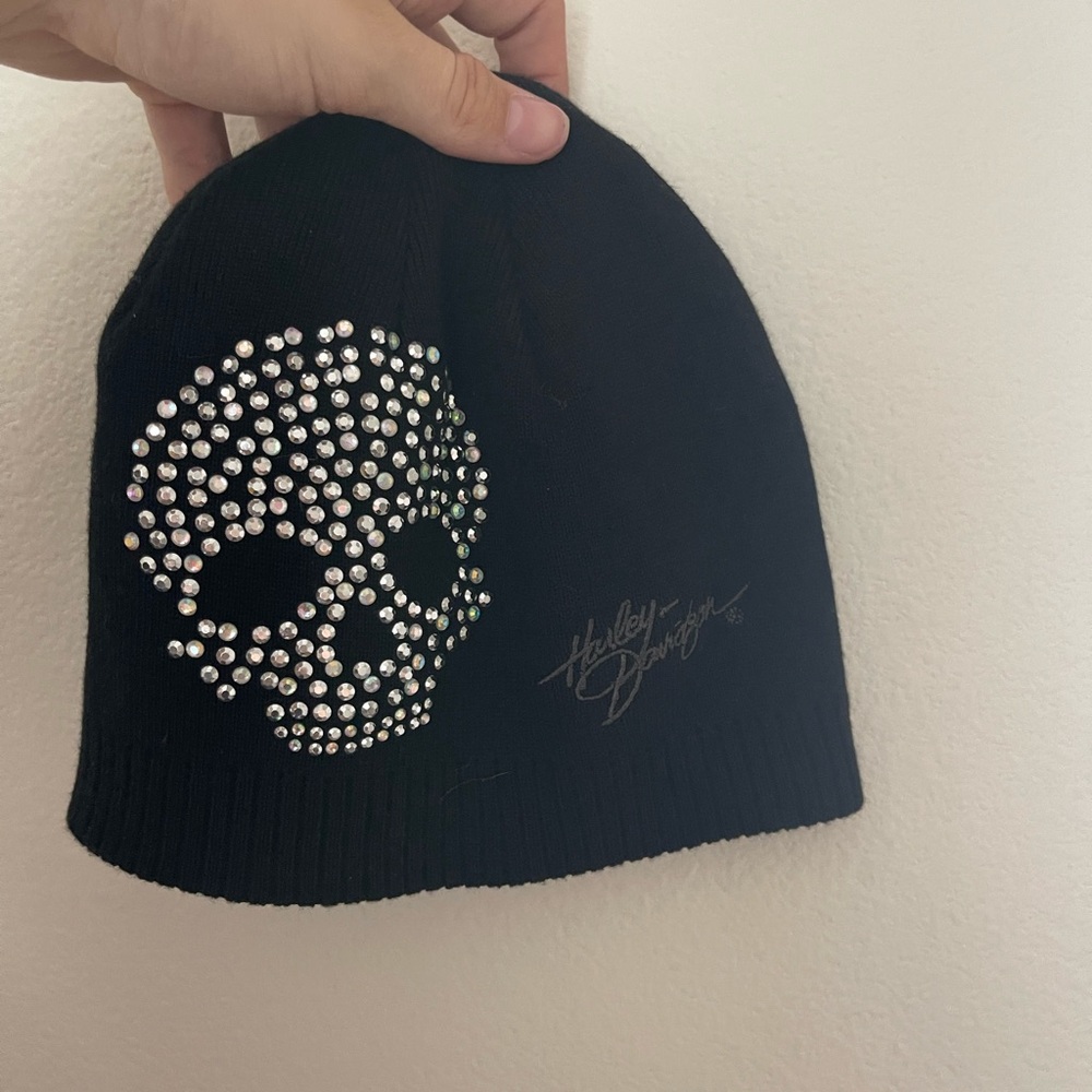 Black Y2K Rhinestone Crystal Skull Beanie Hat